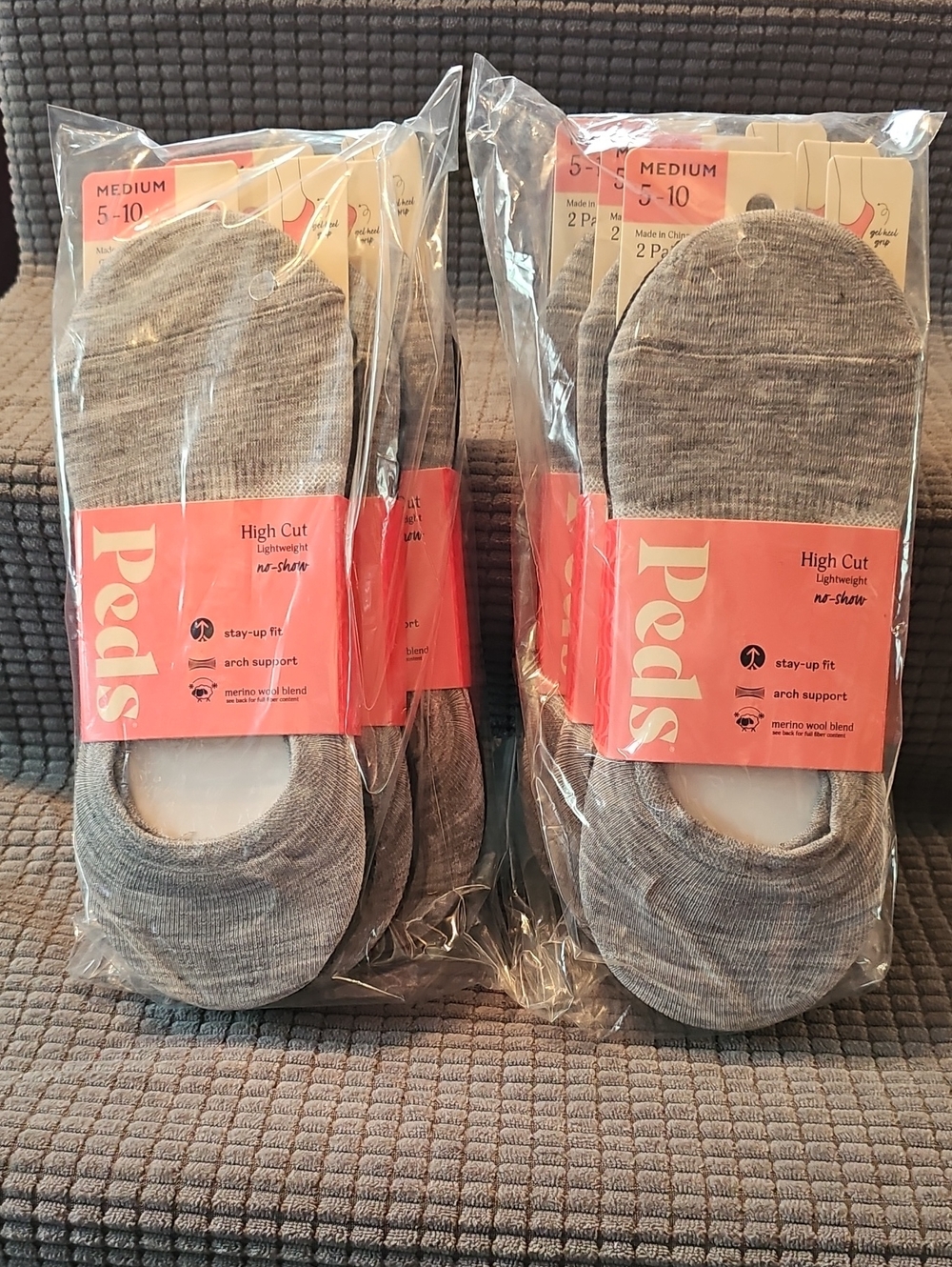 Peds Women's Wool Blend No Show Liner Socks Gel Heel Grip Medium 5-10 New.